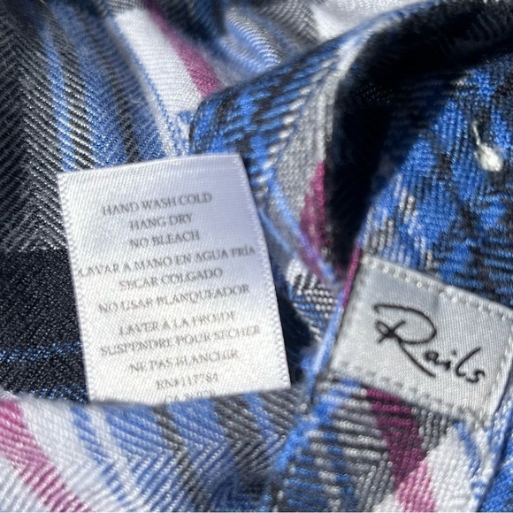 Rails Revolve Women’s XS Button Down Hunter Plaid Flannel Ivory Bluebell - Picture 6 of 10